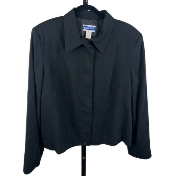 Pendleton Knockabouts Women's Black Wool Blend Button Front Blazer Size 16